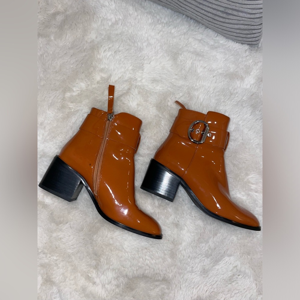 Jeffrey Campbell Regan Orange PU High Heel Ankle Boots With Silver Buckle Size 6 - Picture 4 of 7